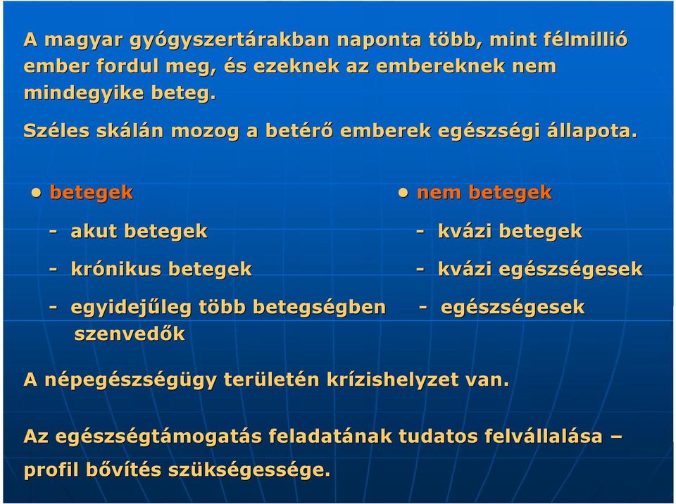 betegek nem betegek - akut betegek - kvázi betegek - krónikus betegek - kvázi egészségesek - egyidejűleg több