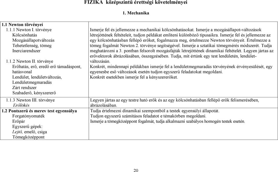 2 Pontszerű és merev test egyensúlya Forgatónyomaték Erőpár Egyszerű gépek: Lejtő, emelő, csiga Tömegközéppont Ismerje fel és jellemezze a mechanikai kölcsönhatásokat.