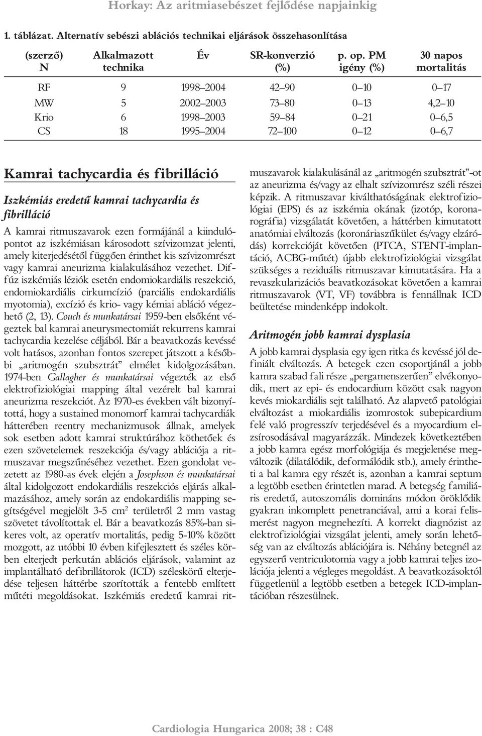 Iszkémiás eredetû kamrai tachycardia és fibrilláció A kamrai ritmuszavarok ezen formájánál a kiindulópontot az iszkémiásan károsodott szívizomzat jelenti, amely kiterjedésétõl függõen érinthet kis