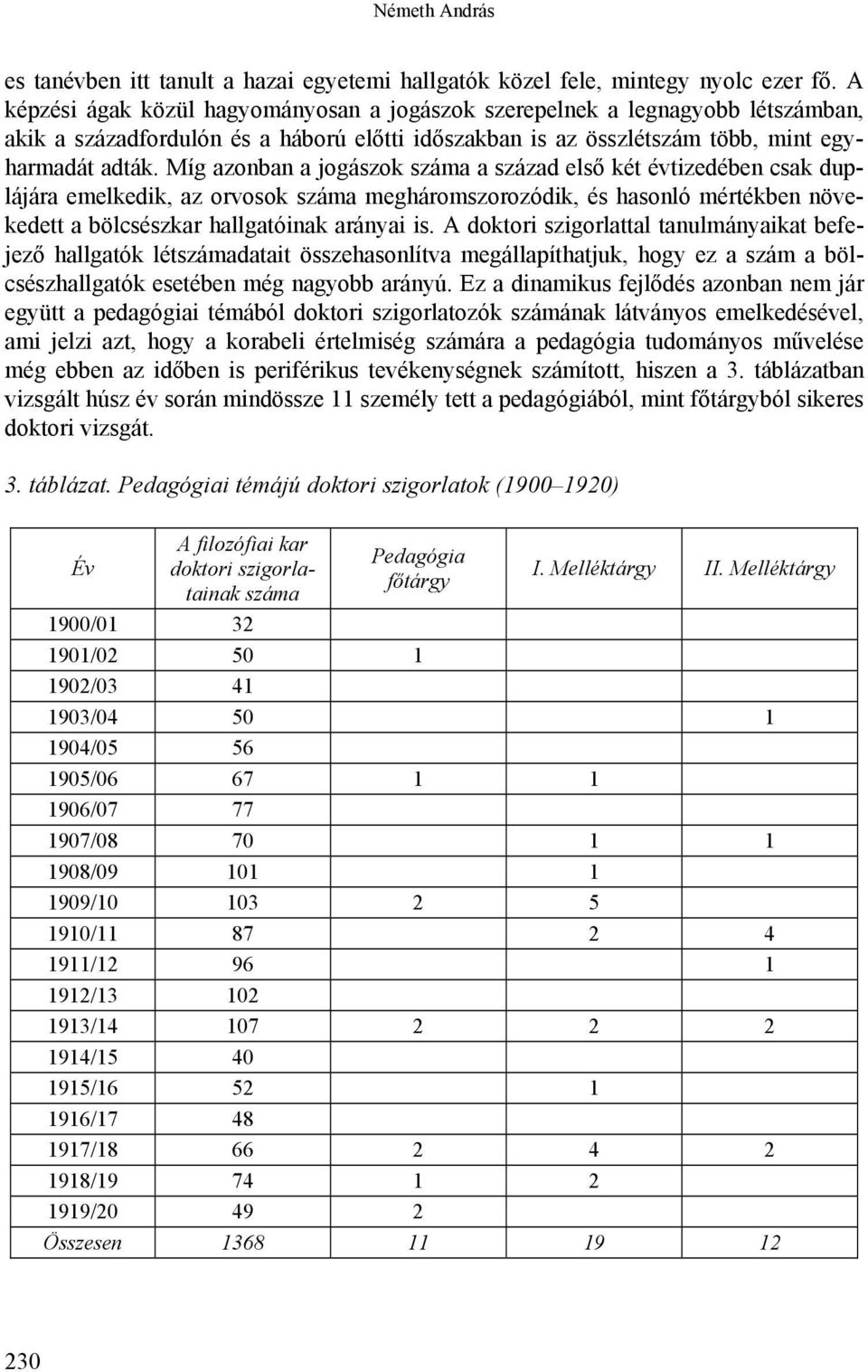 Míg azonban a jogászok száma a század első két évtizedében csak duplájára emelkedik, az orvosok száma megháromszorozódik, és hasonló mértékben növekedett a bölcsészkar hallgatóinak arányai is.