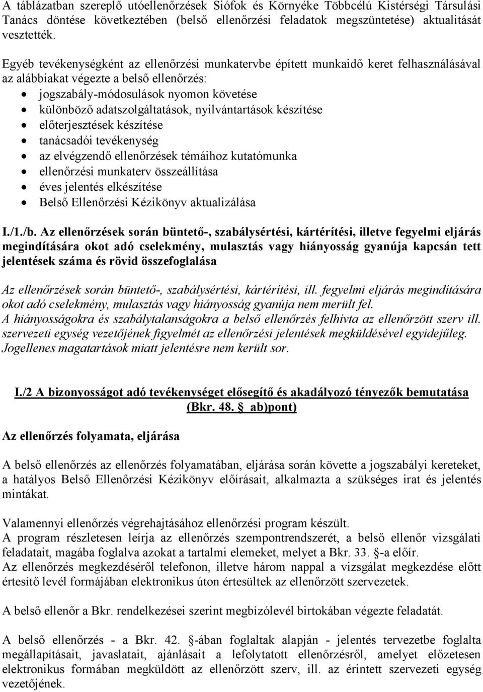 nyilvántartások készítése előterjesztések készítése tanácsadói tevékenység az elvégzendő ellenőrzések témáihoz kutatómunka ellenőrzési munkaterv összeállítása éves jelentés elkészítése Belső