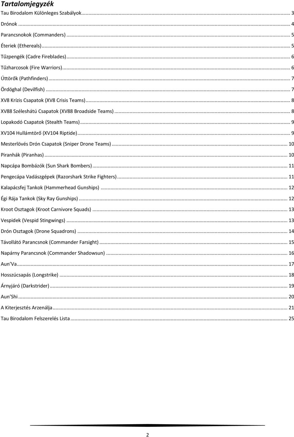 .. 9 XV104 Hullámtörő (XV104 Riptide)... 9 Mesterlövés Drón Csapatok (Sniper Drone Teams)... 10 Piranhák (Piranhas)... 10 Napcápa Bombázók (Sun Shark Bombers).
