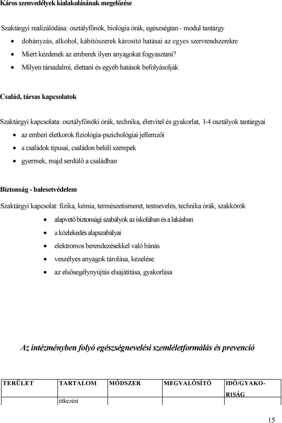 Milyen társadalmi, élettani és egyéb hatások befolyásolják Család, társas kapcsolatok Szaktárgyi kapcsolata: osztályfőnöki órák, technika, életvitel és gyakorlat, l-4 osztályok tantárgyai az emberi