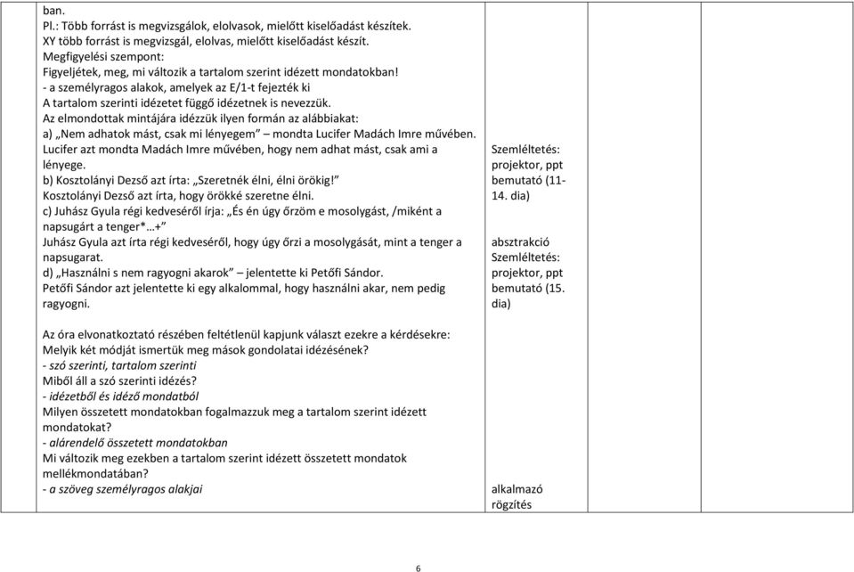 - a személyragos alakok, amelyek az E/1-t fejezték ki A tartalom szerinti idézetet függő idézetnek is nevezzük.