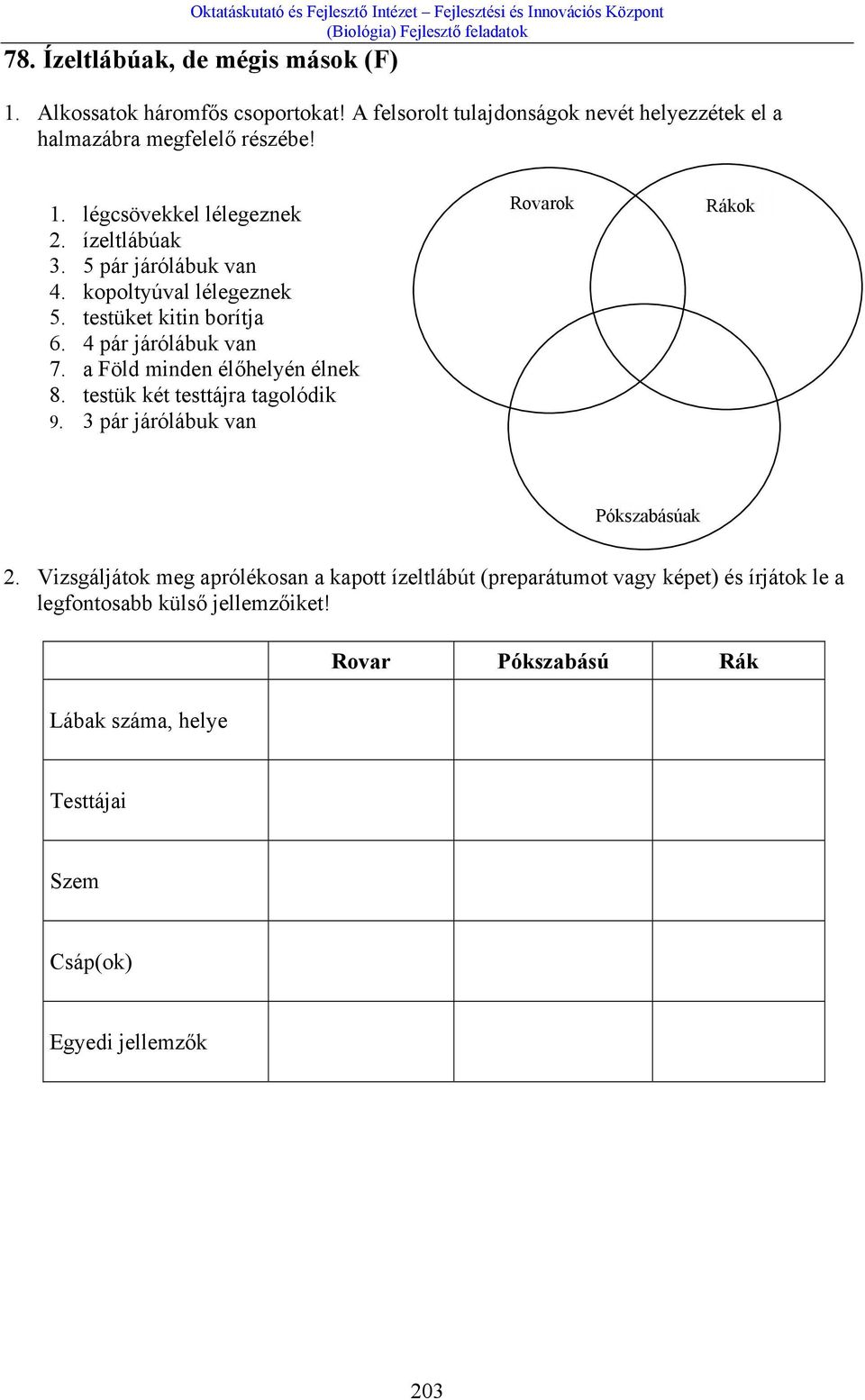 testük két testtájra tagolódik 9. 3 pár járólábuk van Rovarok Rákok Pókszabásúak 2.