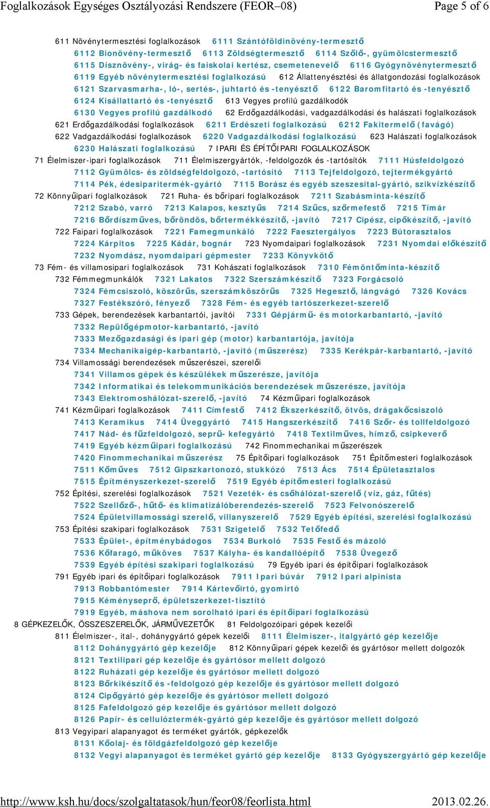 -tenyésztő 6122 Baromfitartó és -tenyésztő 6124 Kisállattartó és -tenyésztő 613 Vegyes profilú gazdálkodók 6130 Vegyes profilú gazdálkodó 62 Erdőgazdálkodási, vadgazdálkodási és halászati