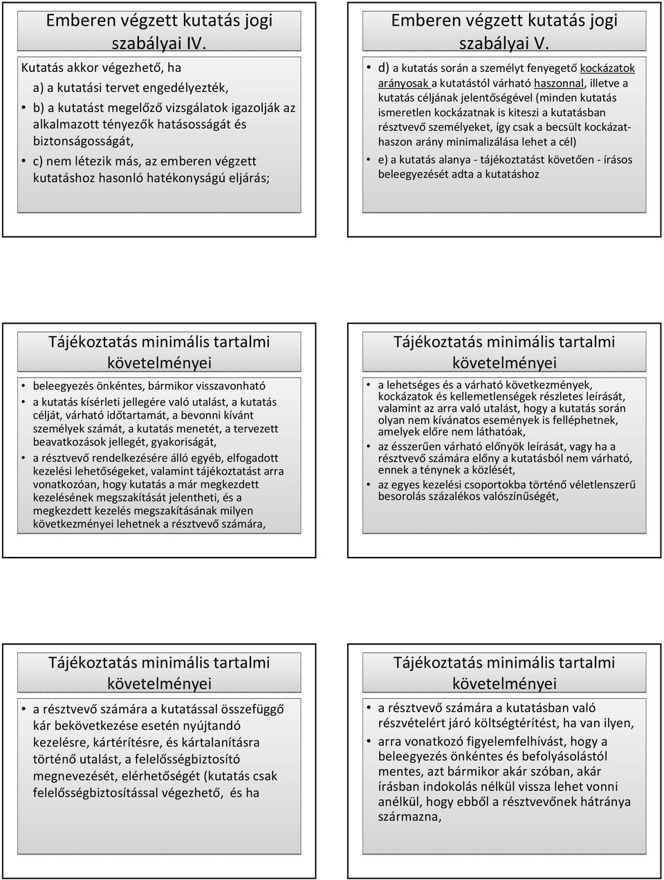 végzett kutatáshoz hasonló hatékonyságú eljárás; Emberen végzett kutatás jogi szabályai V.