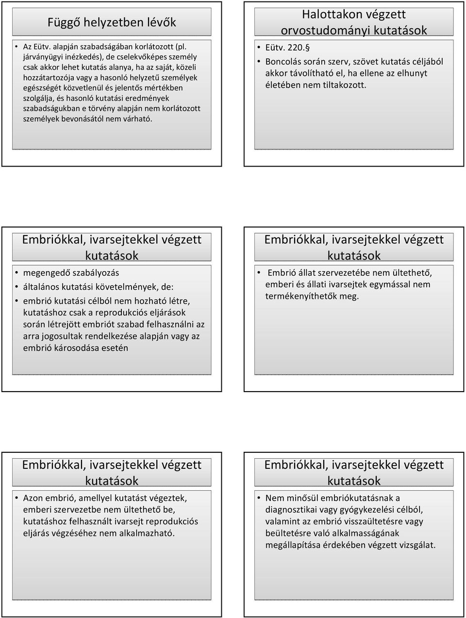 szolgálja, és hasonlókutatási eredmények szabadságukban e törvény alapján nem korlátozott személyek bevonásától nem várható. Halottakon végzett orvostudományi Eütv. 220.