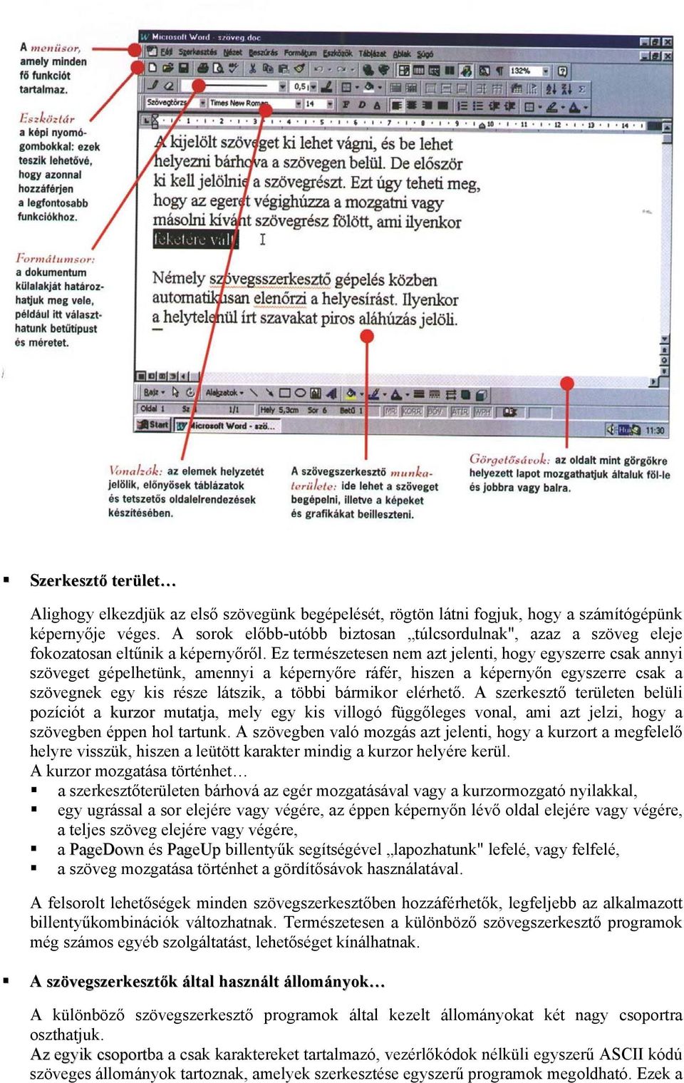 Ez természetesen nem azt jelenti, hgy egyszerre csak annyi szöveget gépelhetünk, amennyi a képernyőre ráfér, hiszen a képernyőn egyszerre csak a szövegnek egy kis része látszik, a többi bármikr