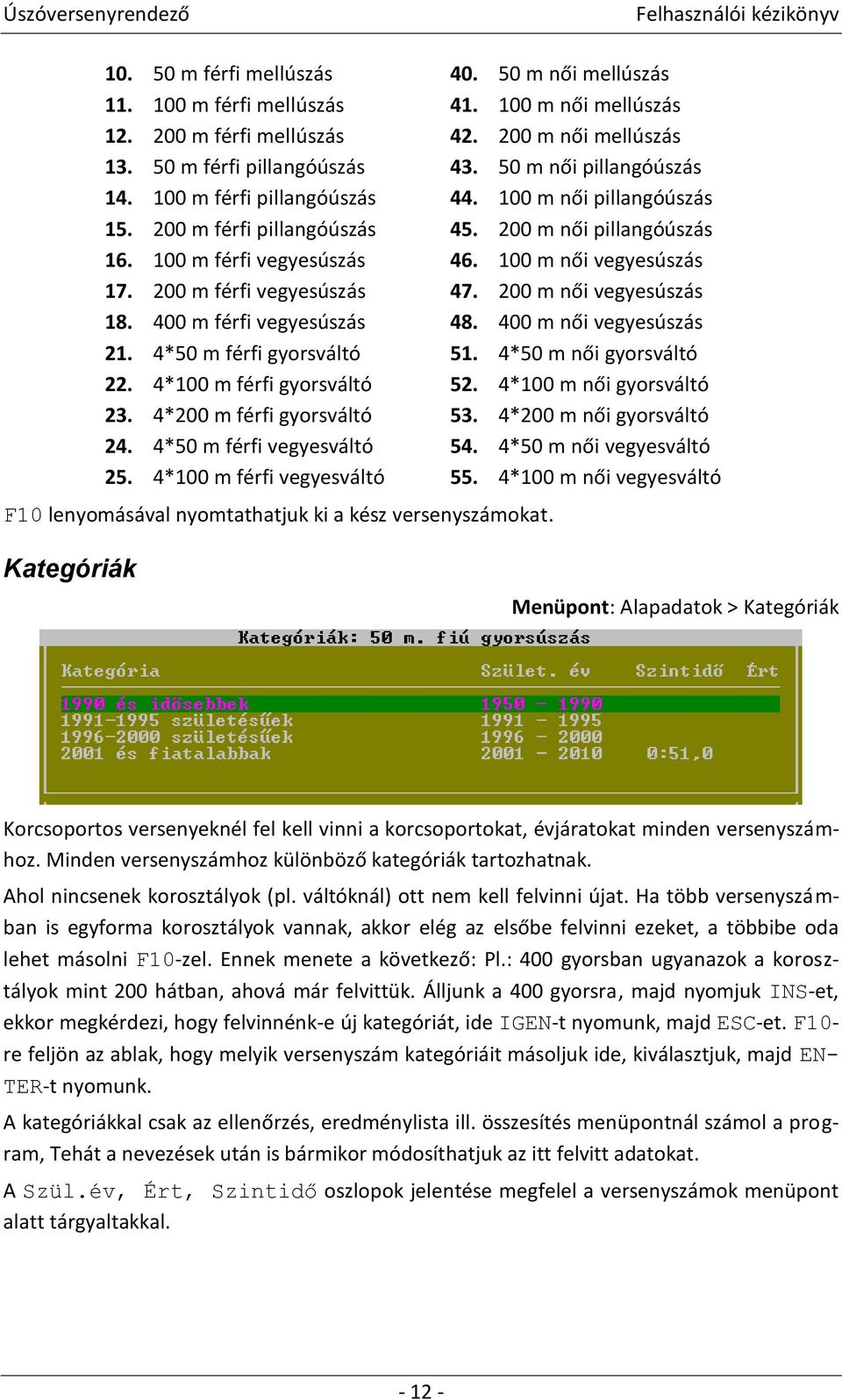 200 m férfi vegyesúszás 47. 200 m női vegyesúszás 18. 400 m férfi vegyesúszás 48. 400 m női vegyesúszás 21. 4*50 m férfi gyorsváltó 51. 4*50 m női gyorsváltó 22. 4*100 m férfi gyorsváltó 52.