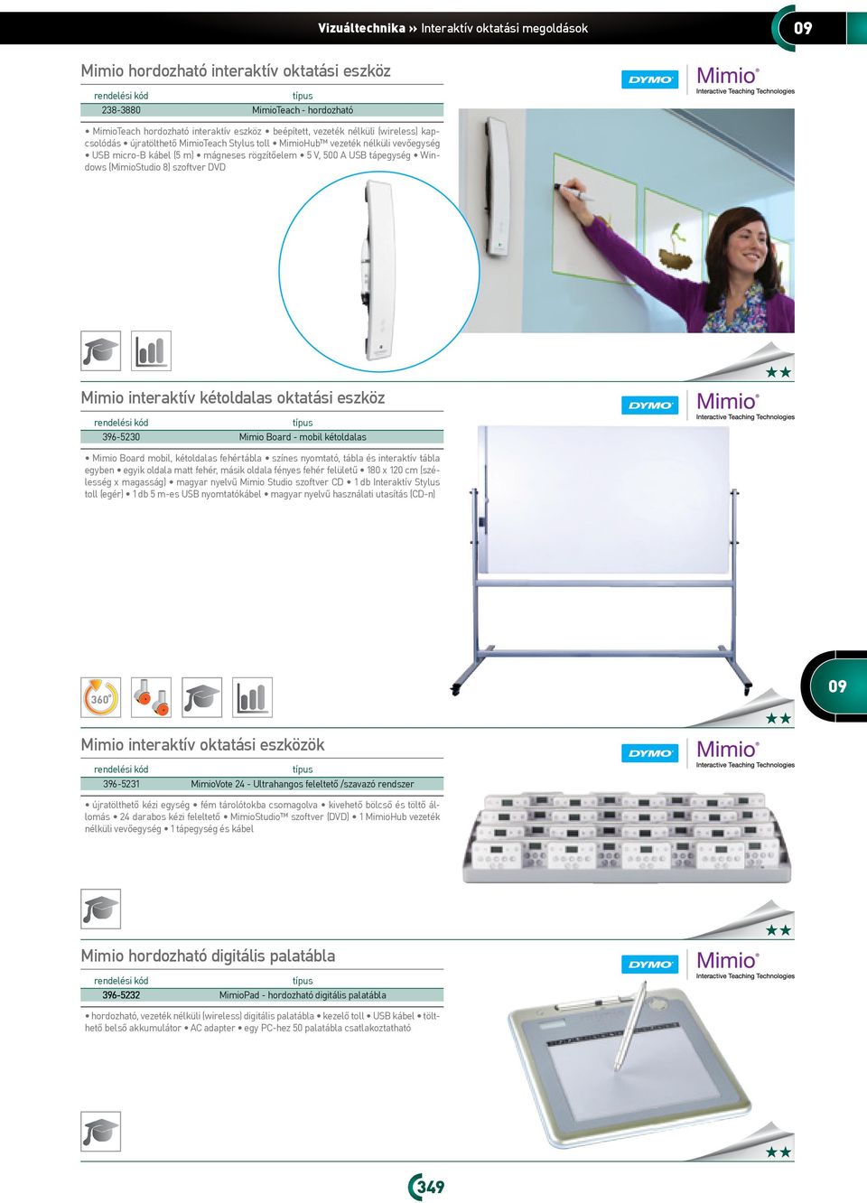 DVD Mimio interaktív kétoldalas oktatási eszköz típus 96-50 Mimio Board - mobil kétoldalas Mimio Board mobil, kétoldalas fehértábla színes nyomtató, tábla és interaktív tábla egyben egyik oldala matt