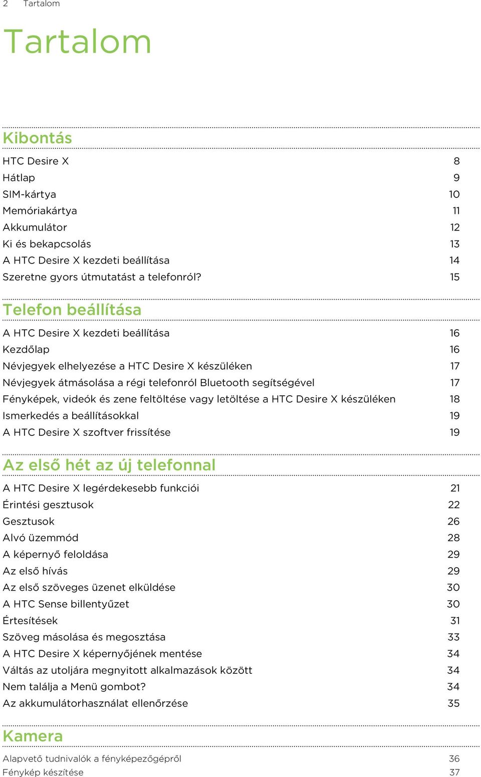 videók és zene feltöltése vagy letöltése a HTC Desire X készüléken 18 Ismerkedés a beállításokkal 19 A HTC Desire X szoftver frissítése 19 Az első hét az új telefonnal A HTC Desire X legérdekesebb