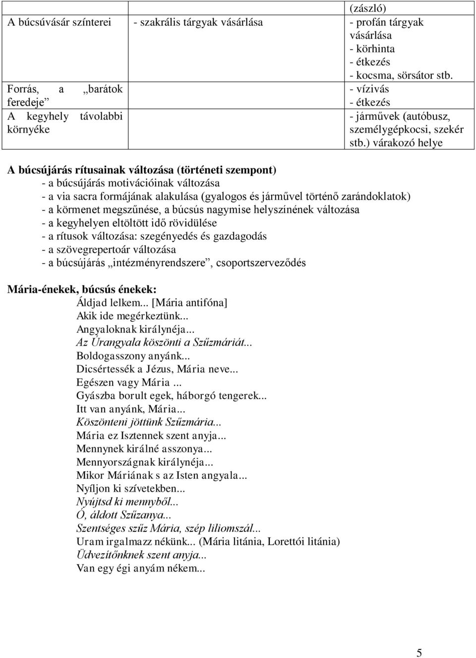 ) várakozó helye A búcsújárás rítusainak változása (történeti szempont) - a búcsújárás motivációinak változása - a via sacra formájának alakulása (gyalogos és járművel történő zarándoklatok) - a