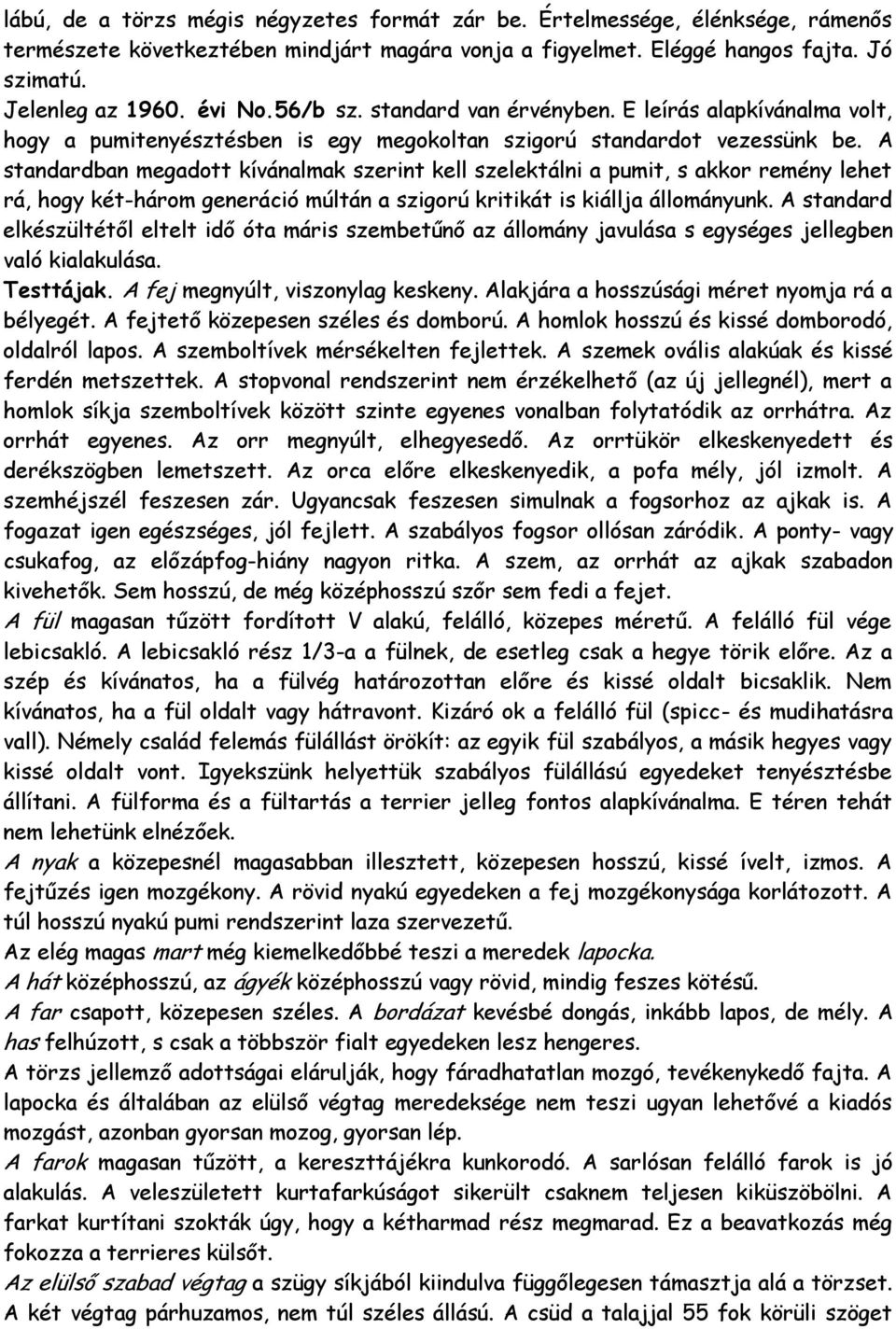 A standardban megadott kívánalmak szerint kell szelektálni a pumit, s akkor remény lehet rá, hogy két-három generáció múltán a szigorú kritikát is kiállja állományunk.