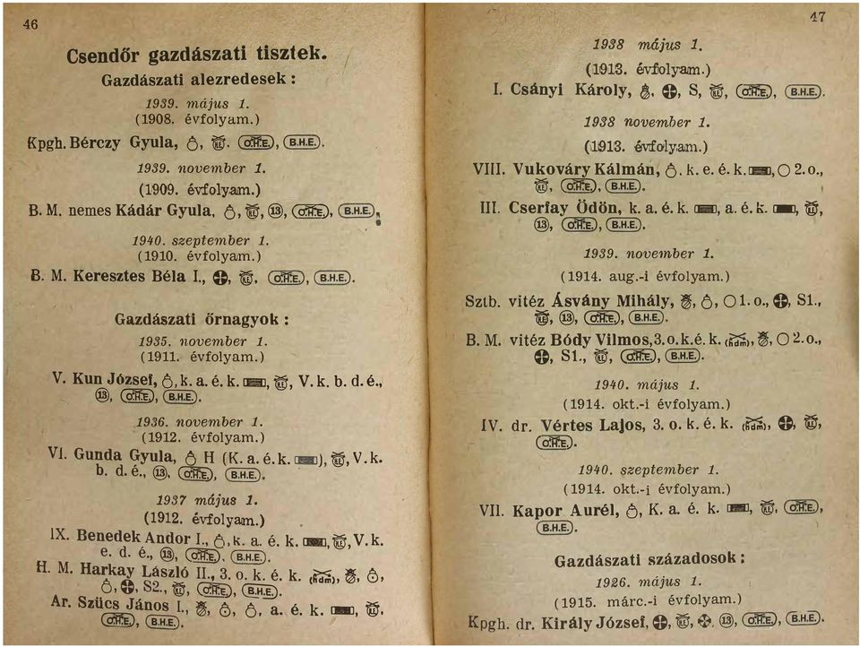 (BHE VI GU da 1936 november 1 (1912 évfolyam yula 6 H (K W Vk ék cml d e @ (CftrE (BH E 1937 május 1 IX Benedek Andor 1 6 k é k CB!