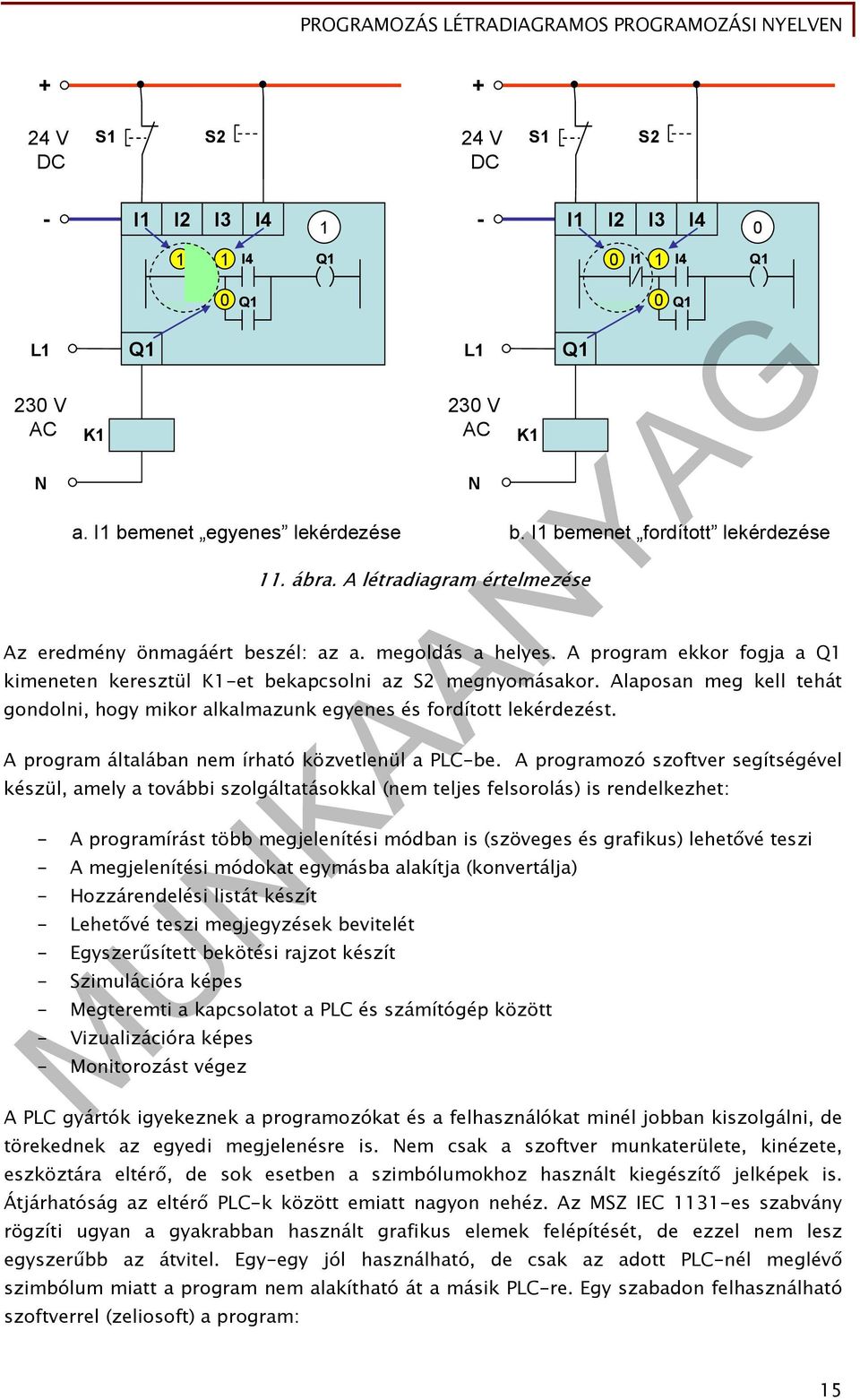 A program ekkor fogja a Q1 kimeneten keresztül -et bekapcsolni az S2 megnyomásakor. Alaposan meg kell tehát gondolni, hogy mikor alkalmazunk egyenes és fordított lekérdezést.