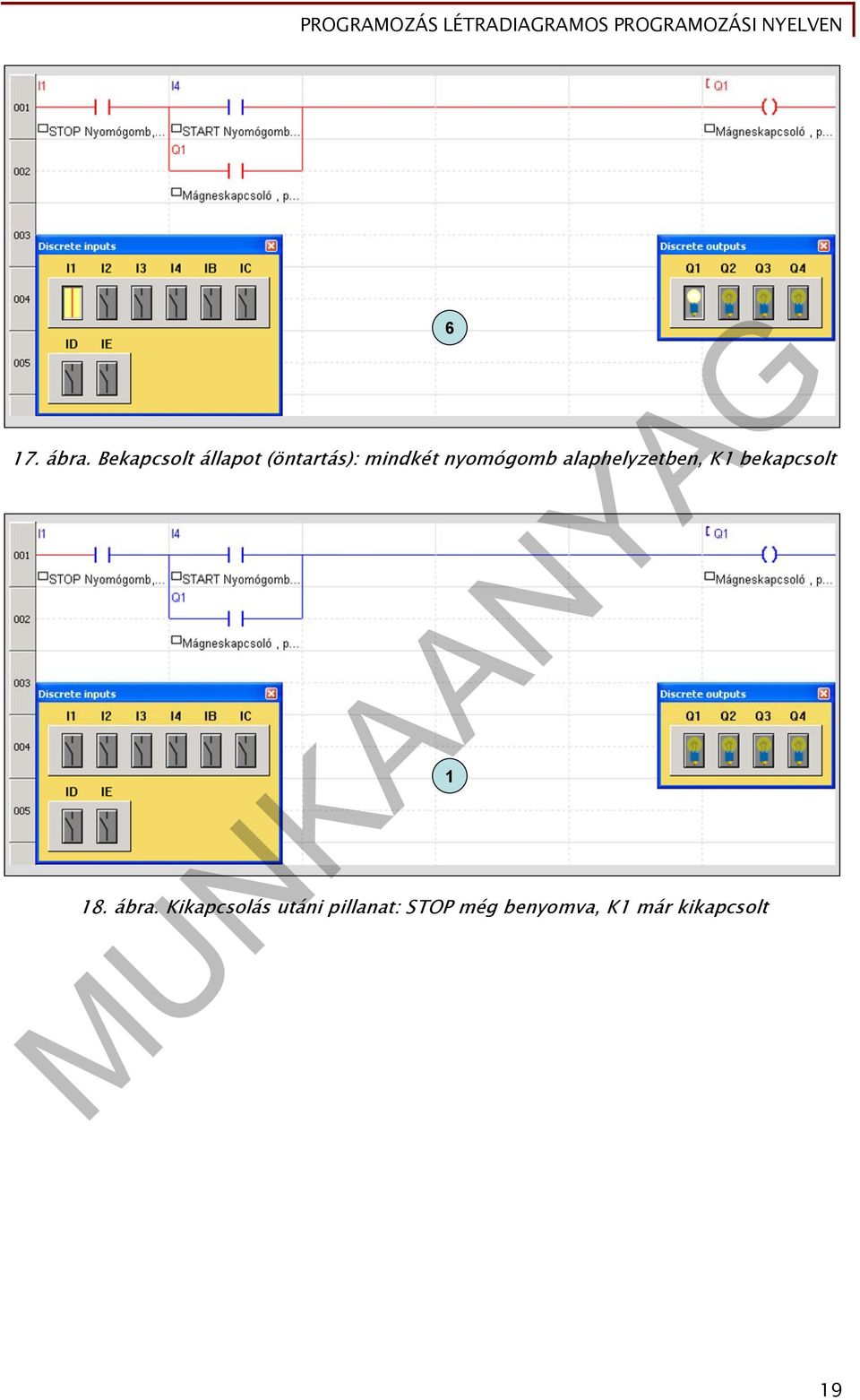 nyomógomb alaphelyzetben, bekapcsolt 18.