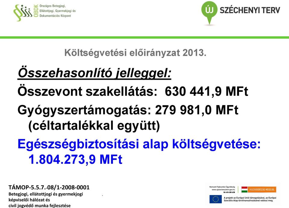 279 981,0 MFt (céltartalékkal együtt) Egészségbiztosítási