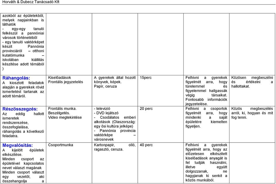 Részösszegzés: Az eddig hallott ismeretek rendszerezése, összefoglalása, ráhangolás a következő feladatra. Megvalósitás: A kijelölt épületek elkészitése.