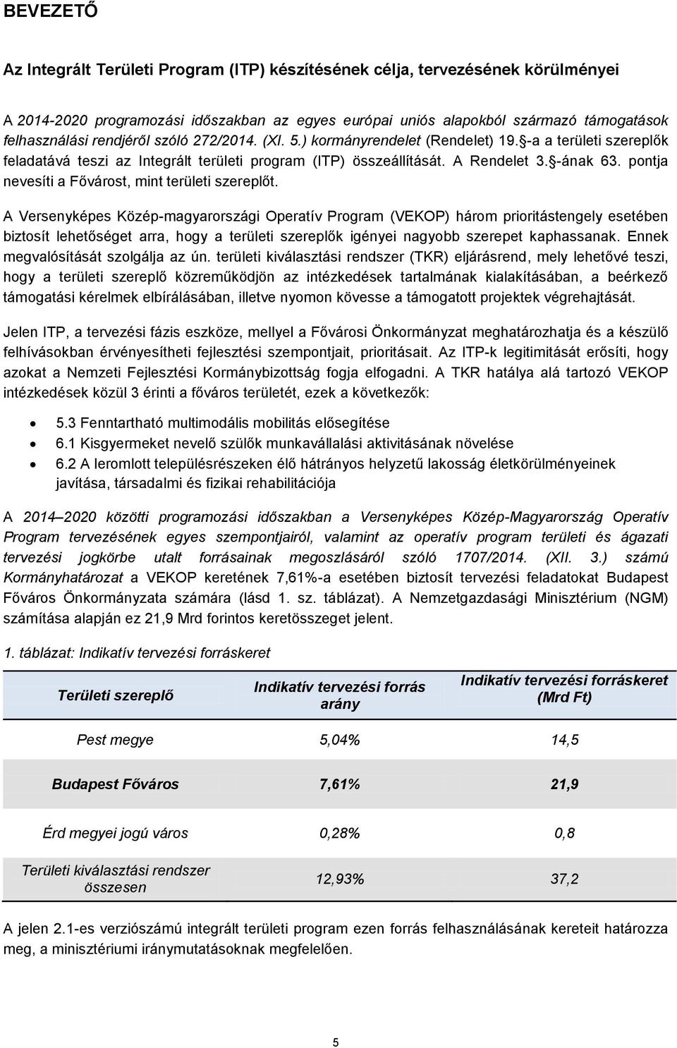 pontja nevesíti a Fővárost, mint területi szereplőt.