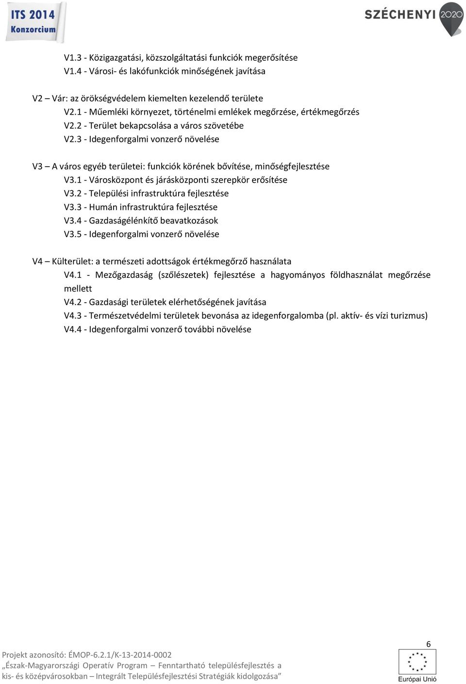 3 - Idegenforgalmi vonzerő növelése V3 A város egyéb területei: funkciók körének bővítése, minőségfejlesztése V3.1 - Városközpont és járásközponti szerepkör erősítése V3.