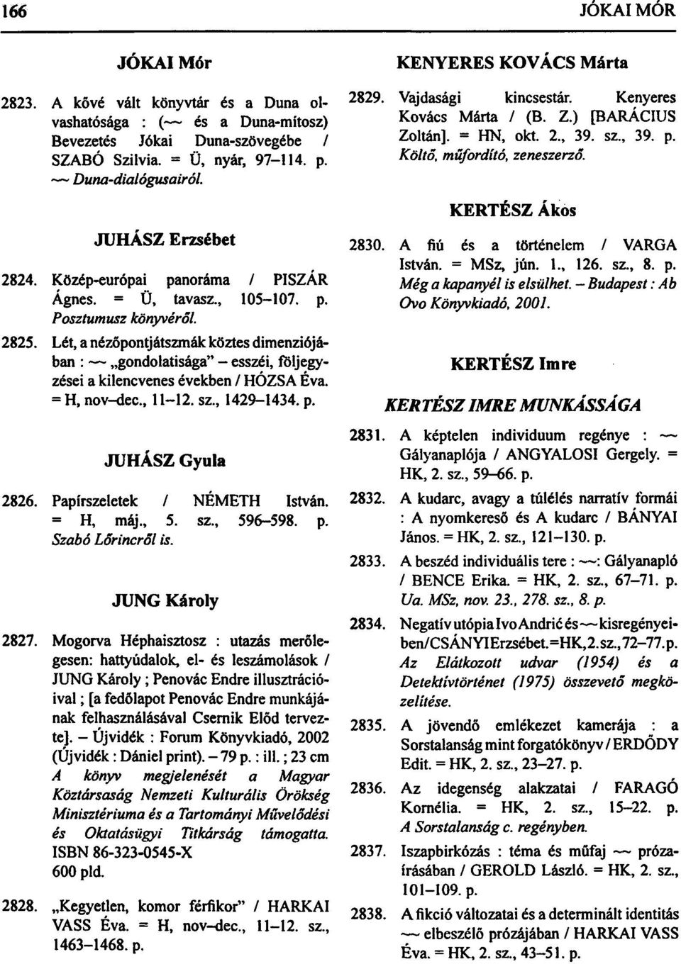 = Ü, tavasz., 105-107. p. Posztumusz könyvéről. 2825. Lét, a nézőpontjátszmák köztes dimenziójában : gondolatisága" - esszéi, följegyzései a kilencvenes években / HÓZSA Éva. = H, nov-dec, 11-12. sz.