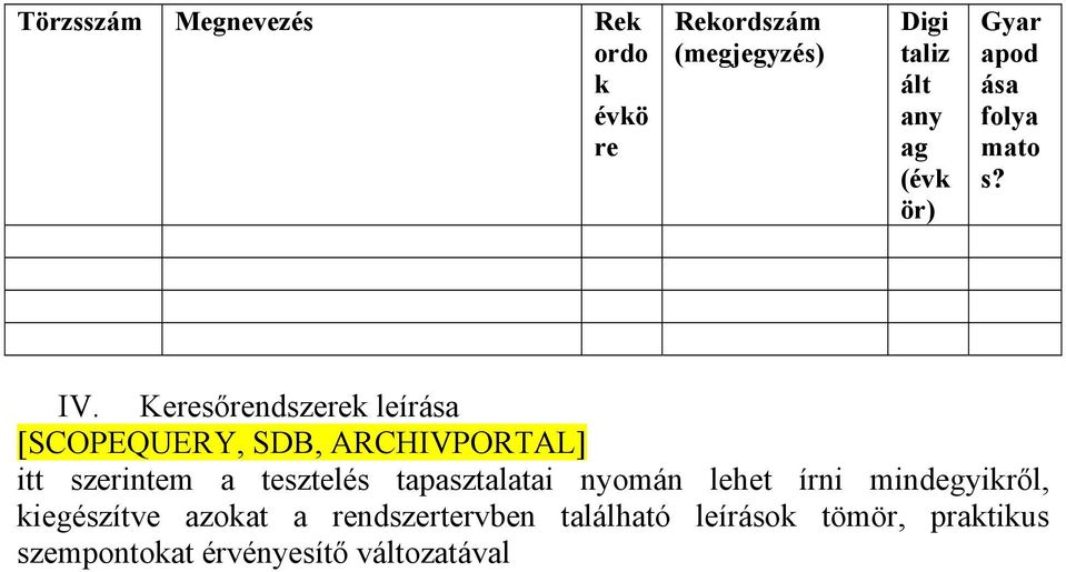 Keresőrendszerek leírása [SCOPEQUERY, SDB, ARCHIVPORTAL] itt szerintem a tesztelés