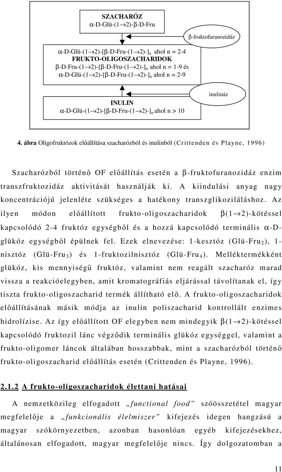 ábra Oligofruktózok elıállítása szacharózból és inulinból (Crittenden és Playne, 1996) Szacharózból történı OF elıállítás esetén a β-fruktofuranozidáz enzim transzfruktozidáz aktivitását használják