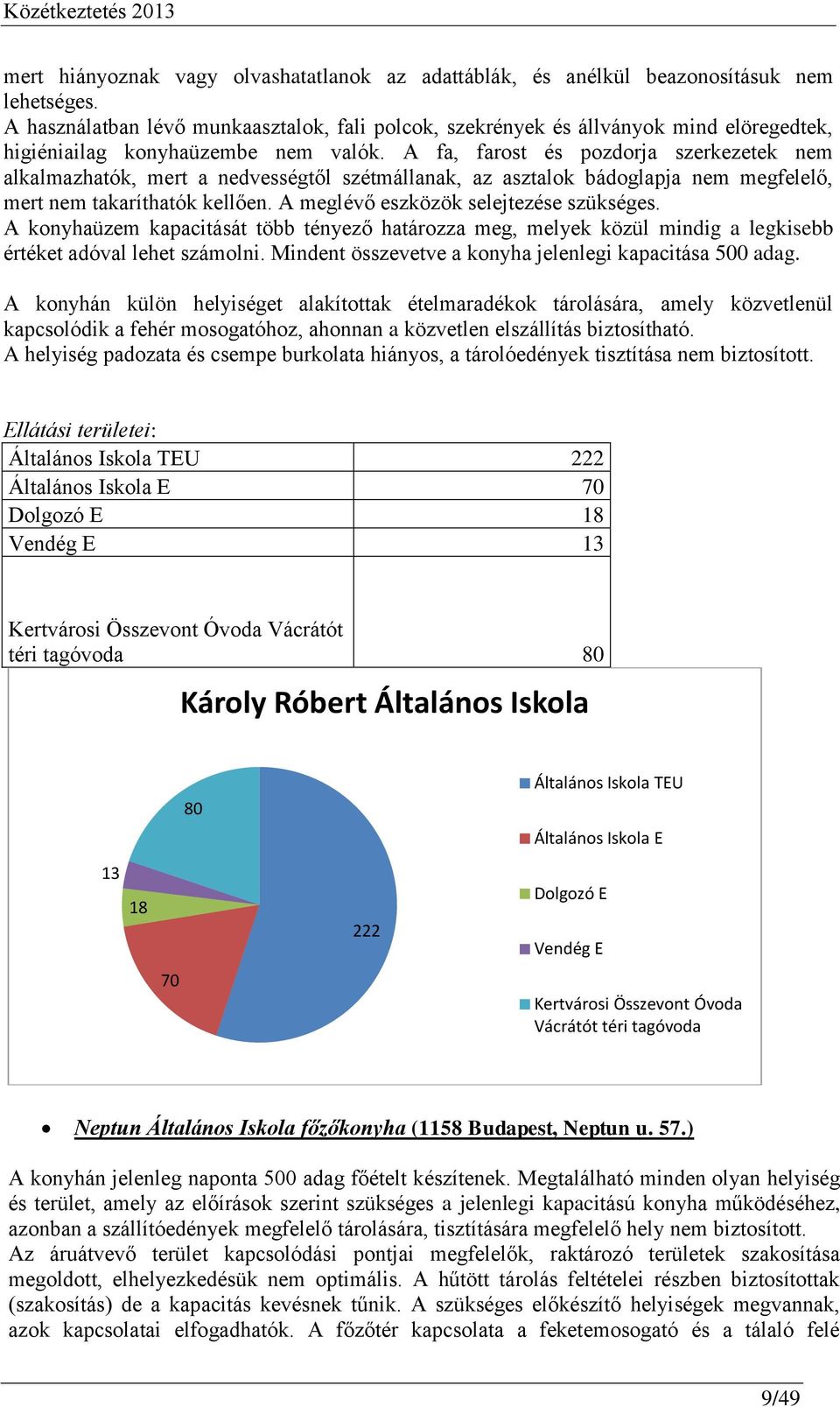 A fa, farost és pozdorja szerkezetek nem alkalmazhatók, mert a nedvességtől szétmállanak, az asztalok bádoglapja nem megfelelő, mert nem takaríthatók kellően. A meglévő eszközök selejtezése szükséges.