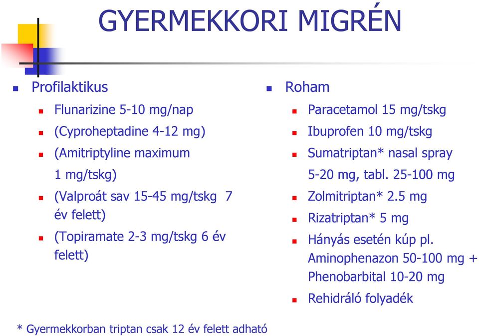 25-100 mg (Valproát sav 15-45 mg/tskg 7 Zolmitriptan* 2.