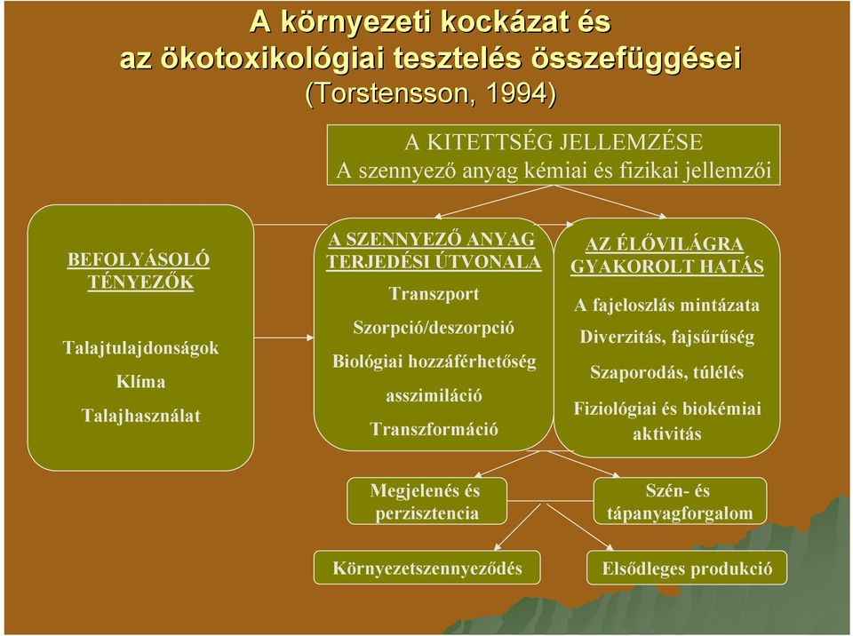 Szorpció/deszorpció Biológiai hozzáférhetőség asszimiláció Transzformáció AZ ÉLŐVILÁGRA GYAKOROLT HATÁS A fajeloszlás mintázata Diverzitás,