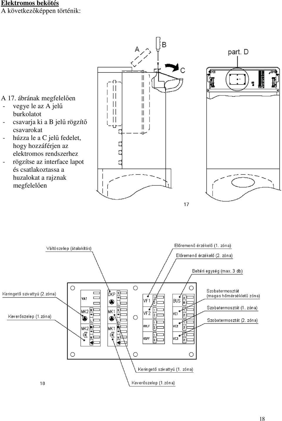 rögzítı csavarokat - húzza le a C jelő fedelet, hogy hozzáférjen az