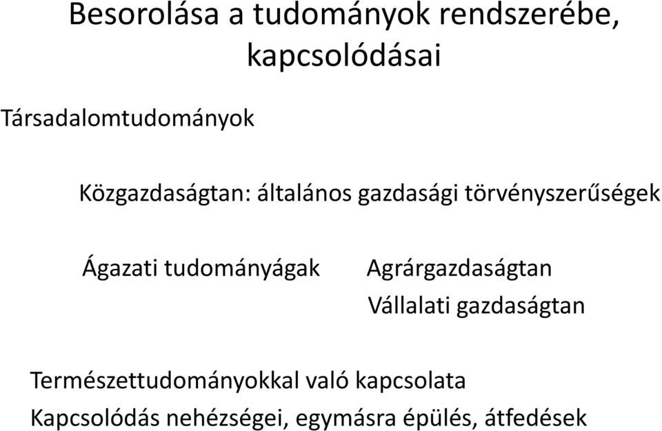 törvényszerűségek Ágazati tudományágak Agrárgazdaságtan Vállalati