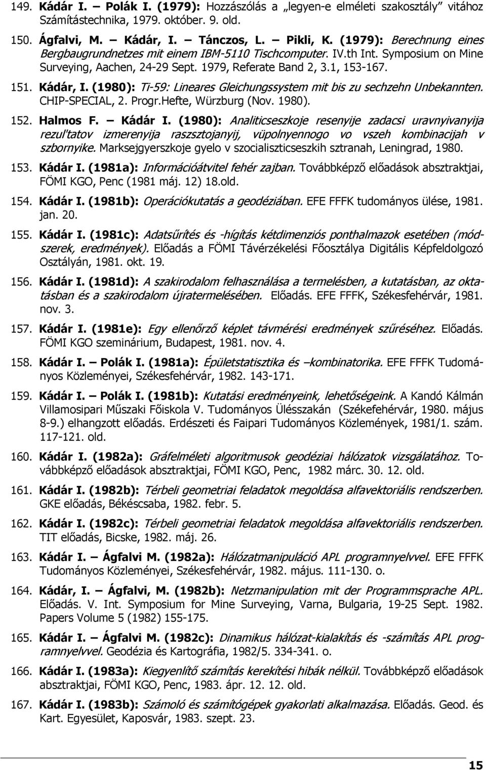 (1980): Ti-59: Lineares Gleichungssystem mit bis zu sechzehn Unbekannten. CHIP-SPECIAL, 2. Progr.Hefte, Würzburg (Nov. 1980). 152. Halmos F. Kádár I.