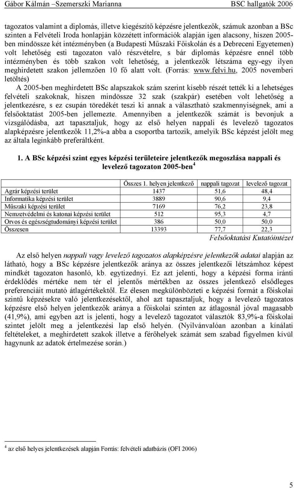 lehetőség, a jelentkezők létszáma egy-egy ilyen meghirdetett szakon jellemzően 10 fő alatt volt. (Forrás: www.felvi.