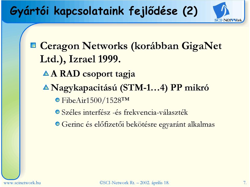 A RAD csoport tagja Nagykapacitású (STM-1 4) PP mikró FibeAir1500/1528