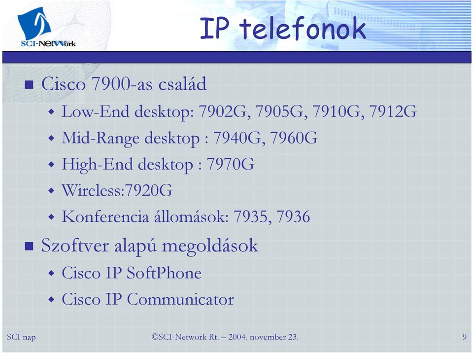desktop : 7970G Wireless:7920G Konferencia állomások: 7935,