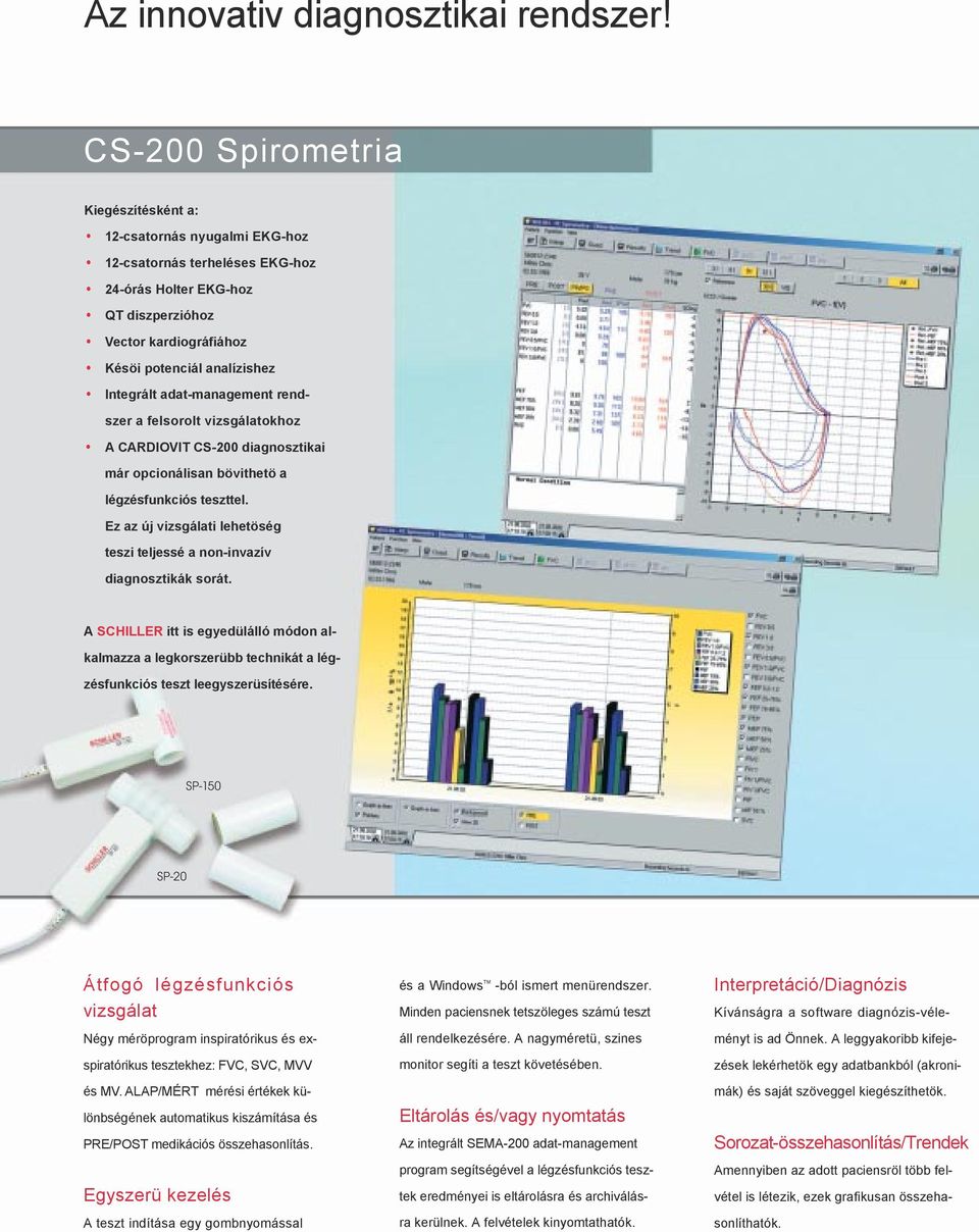 Integrált adat-management rendszer a felsorolt vizsgálatokhoz A CARDIOVIT CS-200 diagnosztikai már opcionálisan bövithetö a légzésfunkciós teszttel.