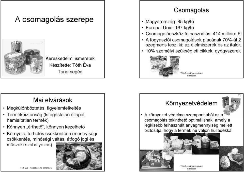 10% személyi szükségleti cikkek, gyógyszerek Mai elvárások Megkülönböztetés, figyelemfelkeltés Termékbiztonság (kifogástalan állapot, hamisítatlan termék) Könnyen érthető, könnyen