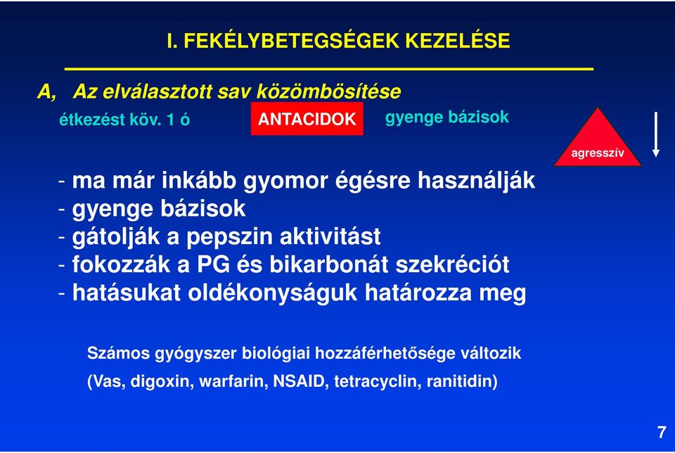 pepszin aktivitást - fokozzák a PG és bikarbonát szekréciót - hatásukat oldékonyságuk határozza meg