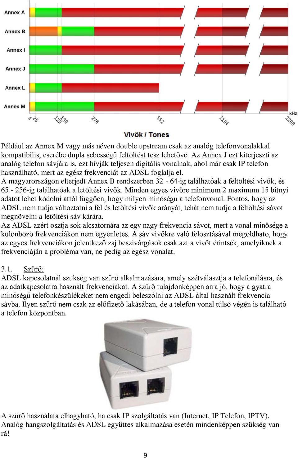 A magyarországon elterjedt Annex B rendszerben 32-64-ig találhatóak a feltöltési vivők, és 65-256-ig találhatóak a letöltési vivők.