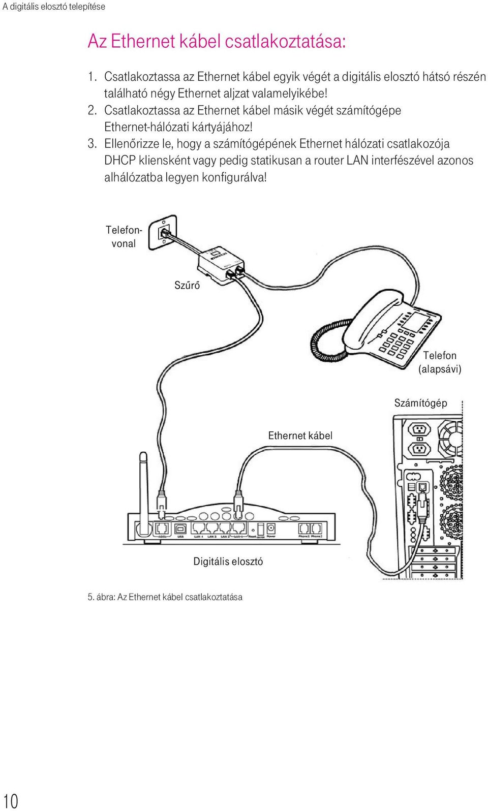 Csatlakoztassa az Ethernet kábel másik végét számítógépe Ethernet-hálózati kártyájához! 3.