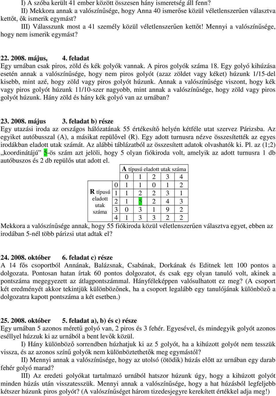 A piros golyók száma 18. Egy golyó kihúzása esetén annak a valószínűsége, hogy nem piros golyót (azaz zöldet vagy kéket) húzunk 1/15-del kisebb, mint azé, hogy zöld vagy piros golyót húzunk.