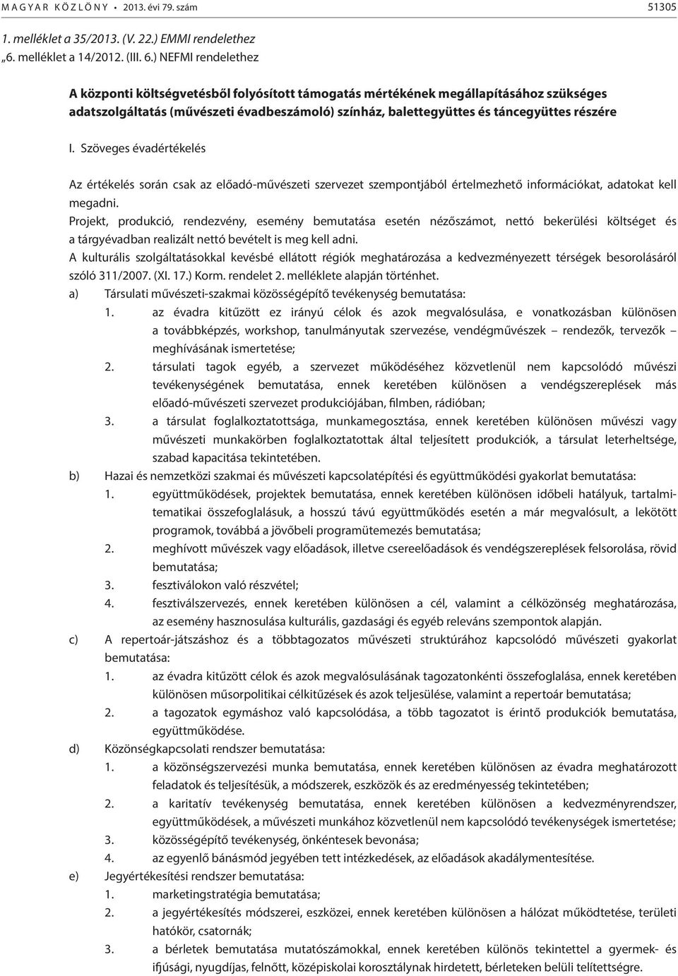 ) NEFMI rendelethez A központi költségvetésből folyósított támogatás mértékének megállapításához szükséges adatszolgáltatás (művészeti évadbeszámoló) színház, balettegyüttes és táncegyüttes részére I.