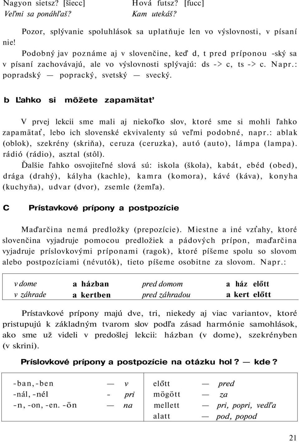 b Ľahko si môžete zapamätať V prvej lekcii sme mali aj niekoľko slov, ktoré sme si mohli ľahko zapamätať, lebo ich slovenské ekvivalenty sú veľmi podobné, napr.