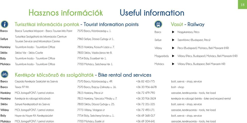 Bóly Tourinform Iroda - Tourinform Office 7754 Bóly, Erzsébet tér 1. Mohács Tourinform Iroda - Tourinform Office 7700 Mohács, Széchenyi tér 1.