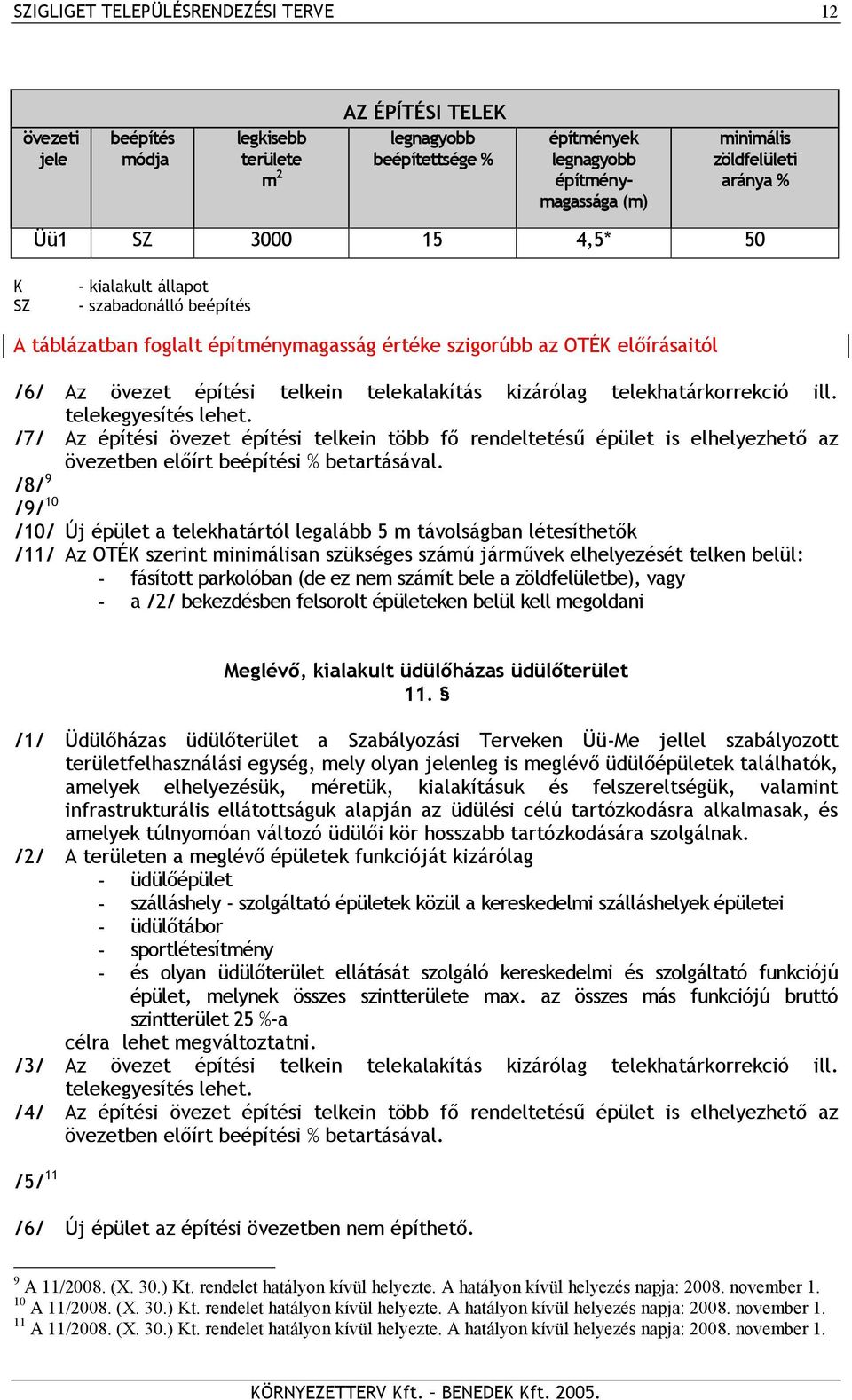 telekalakítás kizárólag telekhatárkorrekció ill. telekegyesítés lehet. /7/ Az építési övezet építési telkein több fő rendeltetésű épület is elhelyezhető az övezetben előírt beépítési % betartásával.