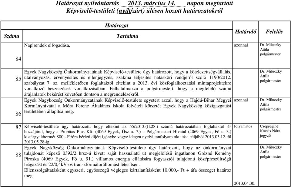 1190/2012. szabályzat 7. sz. mellékletében foglaltaktól eltekint a 2013. évi közfoglalkoztatási mintaprojektekre vonatkozó beszerzések vonatkozásában.