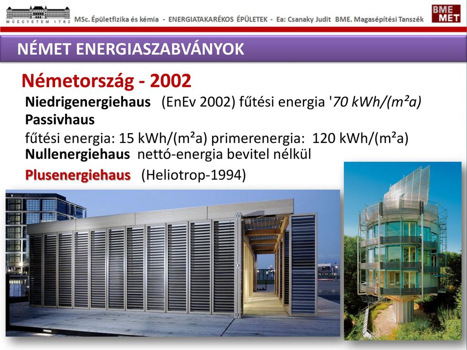 energia: 15 kwh/(m²a) primerenergia: 120 kwh/(m²a)