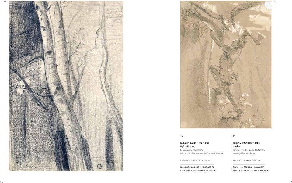GULÁCSY LAJOS (1882-1932) Nyírfatörzsek Ceruza, papír, 28x18,5 cm Jelezve balra lent: Gulácsy, Jelezve